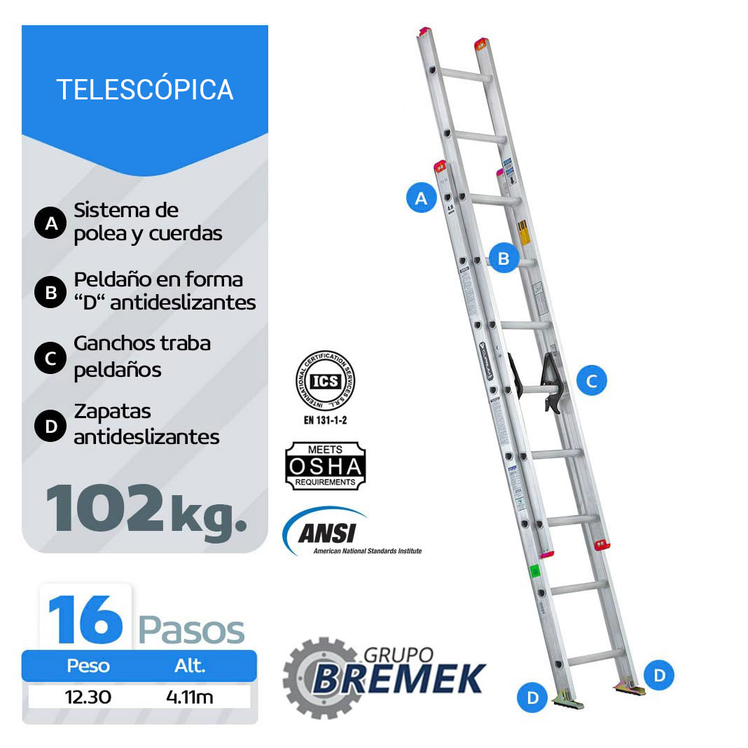 Escalera Telescópica Aluminio 16P
