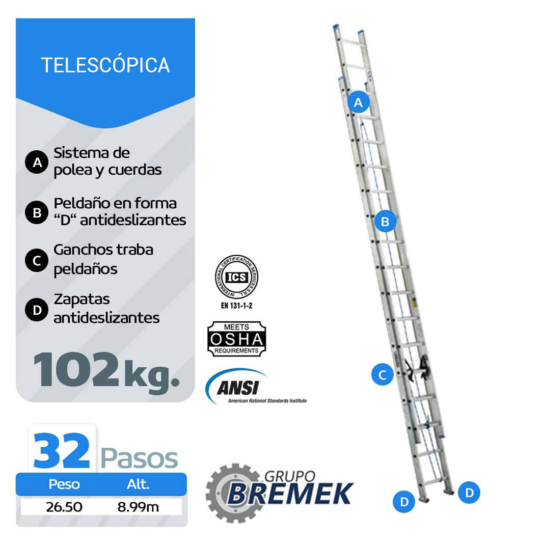 Escalera Telescópica Aluminio 32P