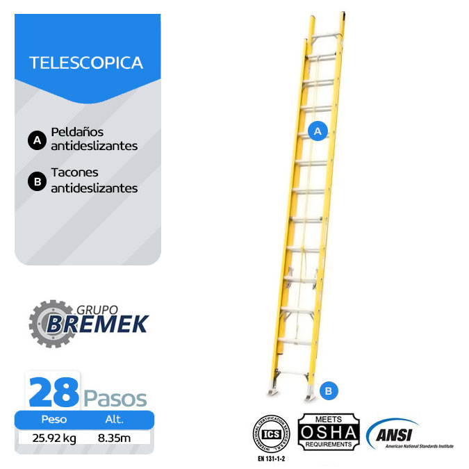 Escalera Telescópica de fibra de vidrio Jumbor 28 pasos - Promart